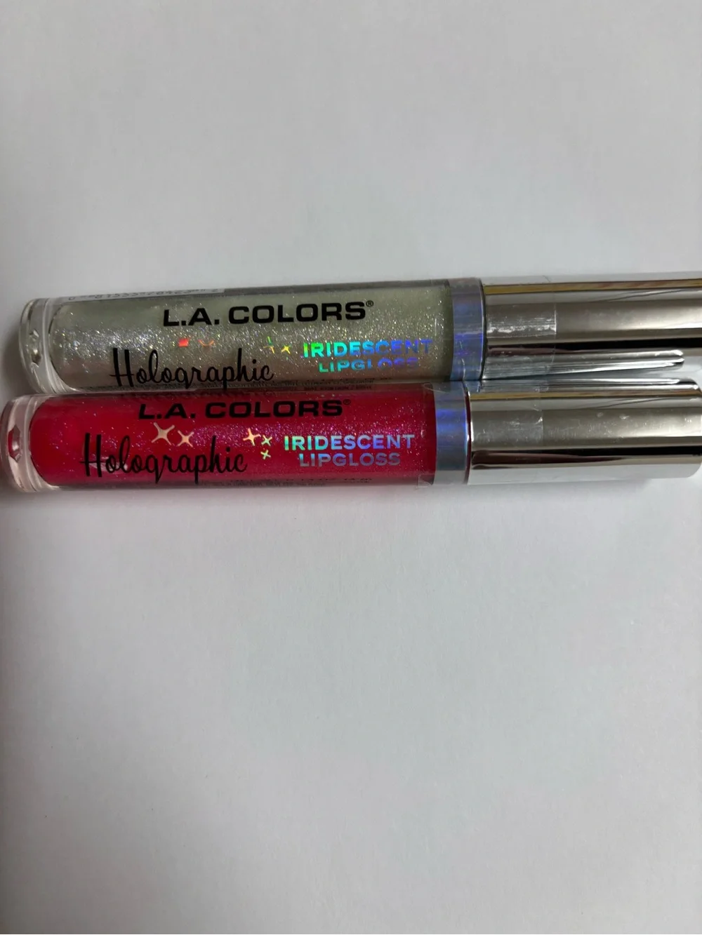 L.A. COLORS Holographic Iridescent Lip Gloss Duo - Clear & Hot Pink